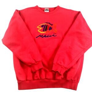 Maui Sweatshirt Vintage Coral Red Large Fish Graphic Sgt Leisure Brand